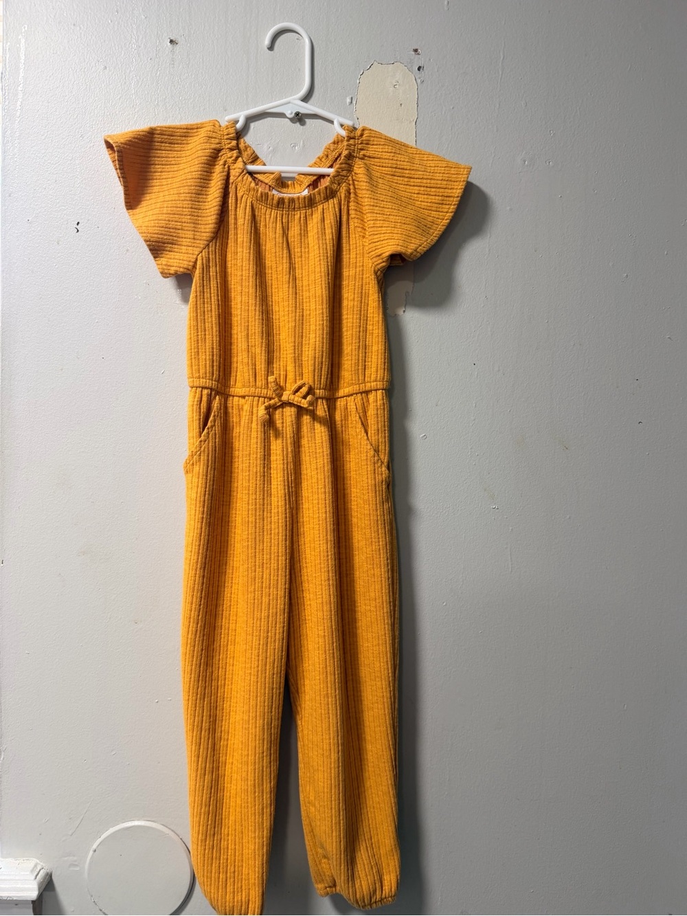 Cat & Jack Mustard Yellow Ribbed Short-Sleeve Jumpsuit